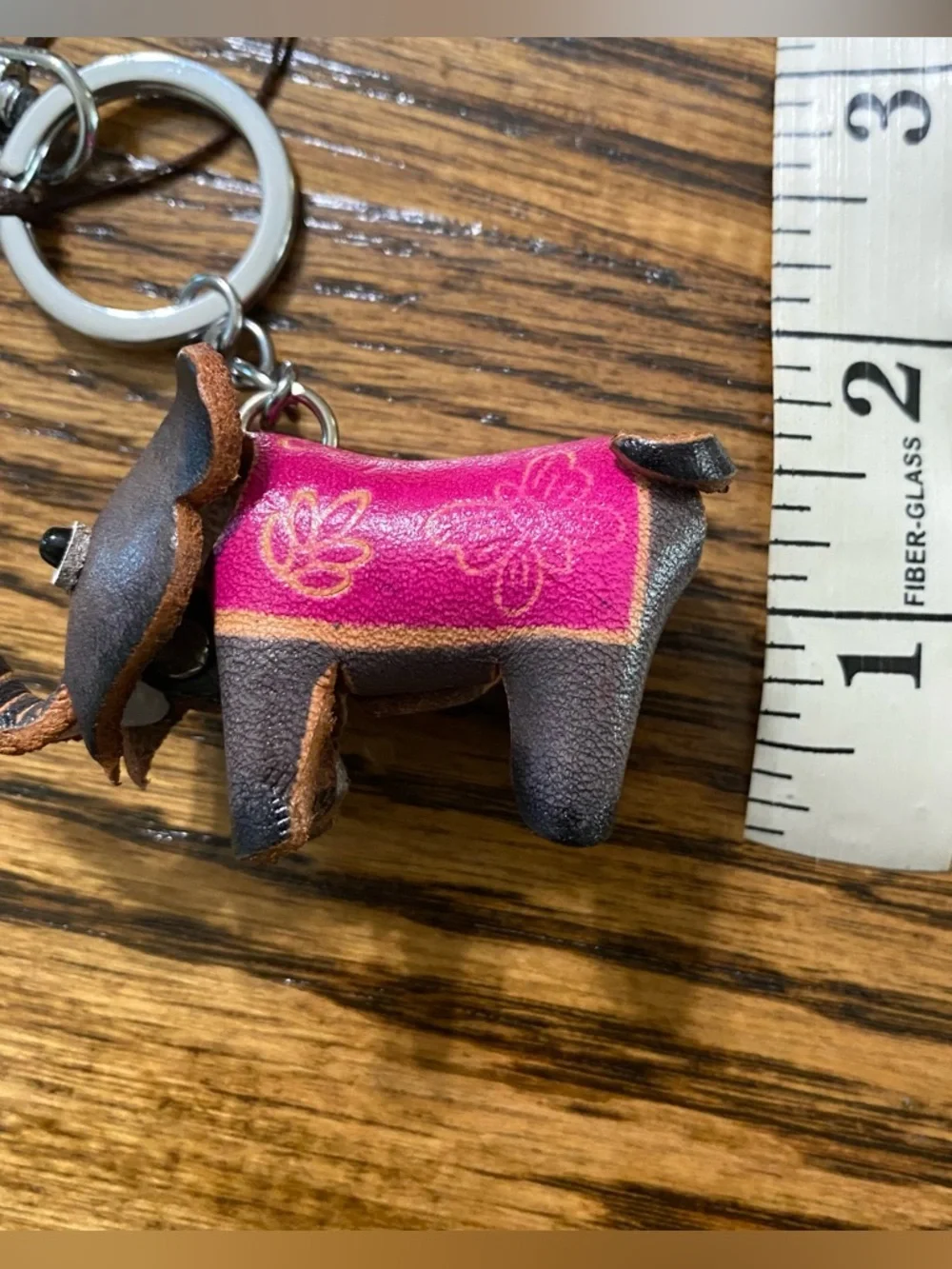 Handmade Brown Leather Elephant Keychain Bag Charm Cute Animal Accessory